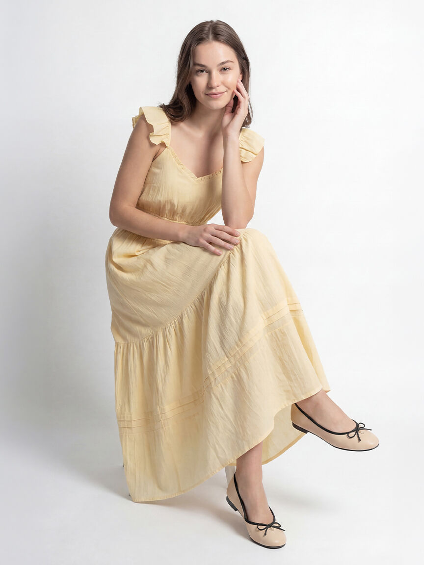 flutter sleeve chiffon maxi dress